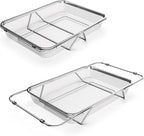 Extendable Dish Rack with Feet, Vegetable Colander Basket, Stainless Steel Dish or Silverware Drying Rack, Ultimate Kitchen Organizer Over The Sink (14.76 x 10.63 x 3.15 Inches)