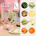 Cambom Rotary Cheese Grater Hand Crank Cheese Shredder for Fresh Cheese, Vegetable, Nuts,Non-slip Suction Base, Free Cleaning Brush Three Blades, Pink