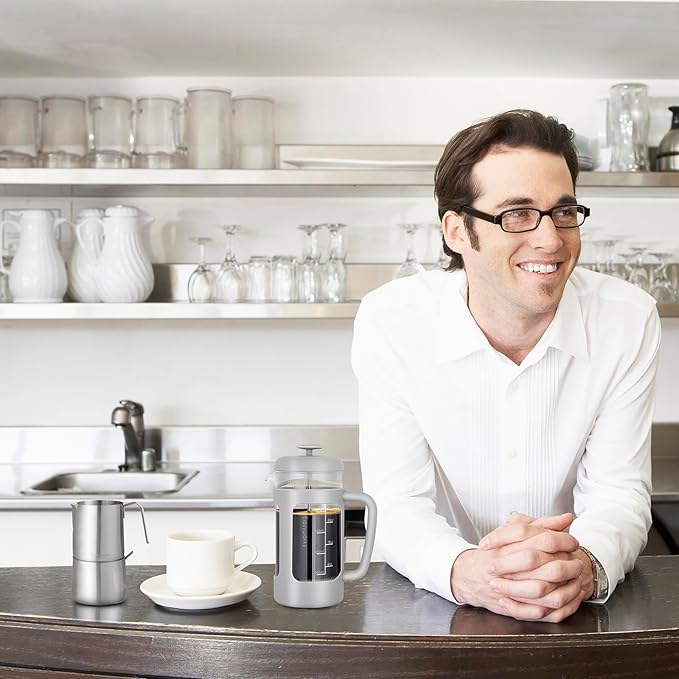 Easyworkz French Press 34 oz Coffee Tea Maker with Borosilicate Glass,Soft Grip Handle,Light Grey