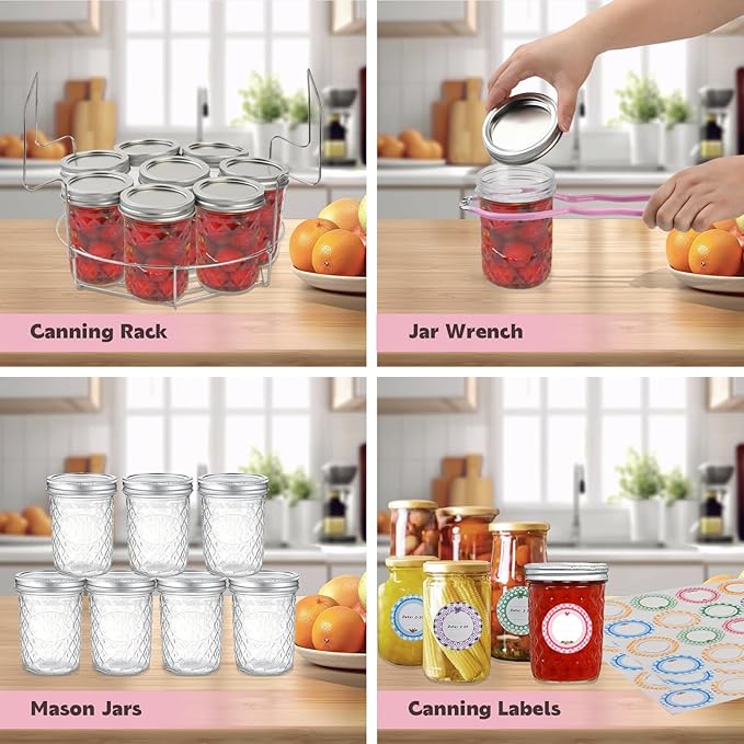 Canning Pot Water Bath Canner with Rack and Lid, 21.5QT Stainless Steel Stock Pot, Canning Supplies Starter Kit with Mason Jars, Tongs, Full Canning Accessories & Canning Tools Set for Beginners