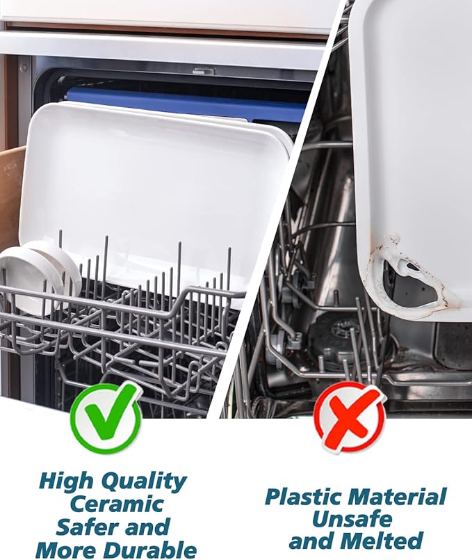 DELLING Large Serving Platter Set 14 inch Widened Large Serving Tray, White Rectangular Plates, Serving Platters for Entertaining, Serving Trays for Party, Oven Safe Dinnerware, Set of 3