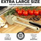 Zulay Kitchen Large Premium Garlic Press Set - Bigger Bowl for Bigger Garlic - Rust Proof & Dishwasher Safe Garlic Mincer Tool - Easy-Squeeze, Easy-Clean Silicone Garlic Peeler & Brush (Gold)