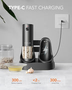 FORLIM 2-Speed Electric Salt And Pepper Grinder Set, External Rotation To Adjust Coarseness, Electric Salt and Pepper Shaker With Charing Base, One-Button Automatic Grinding, Washable Container