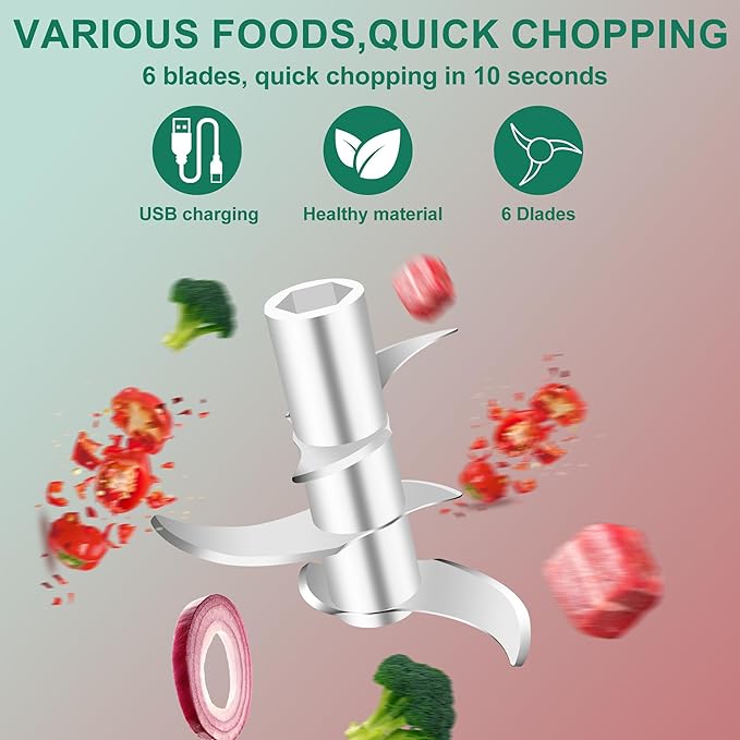 250ML Electric Garlic Chopper, Mini Portable Vegetable Chopper, Food Processor with USB Charging for Onion, Garlic, Chili, Ginger, Veggie