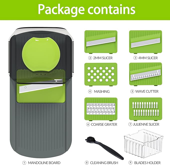 Cambom Mandoline Slicer Vegetable Slicer With 2 L Container for Potatoes, Tomatoes, Cucumbers, Carrots With 10 Blades White