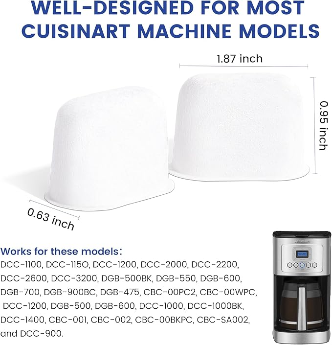 12 Pack Cuisinart Compatible Coffee Filter Replacement by Possiave - Charcoal Water Filter for Cuisinart - Fits all Cuisinart Coffee Machines