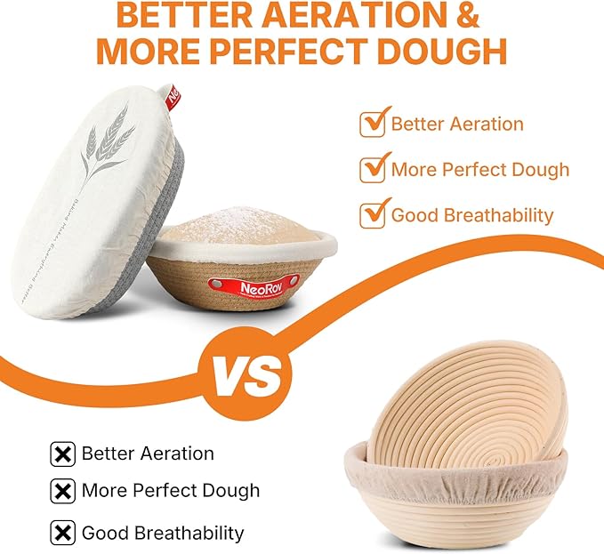 Banneton Bread Proofing Basket Set - Oval & Round Sourdough Proofing Baskets - Sourdough Proofing Bowls Bread Baking Supplies With Liner & Cloth Cover - Cotton Rope Banneton Basket for Baking