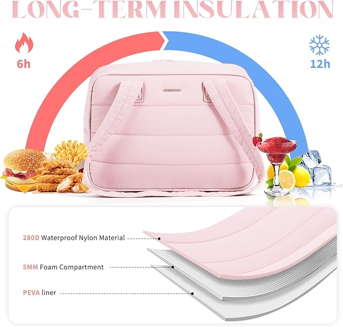 Lunch Bag Women，Freezable Lunch bag，Built-in Ice Pack Small Cooler，Cute Lunch Bags for Women,Waterproof and Durable，Suitable for Work, Picnics, Travel, and Meal Preparation（Light Pink）