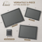 Empune Plastic Cutting Board Set, Recycled Plastic Cutting Boards for Kitchen (Set of 3), Dishwasher Safe Large Chopping Board with Holder, Non-slip Feet and Juice Grooves, Nonporous, Grey