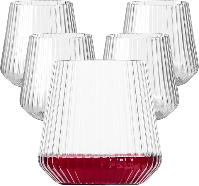 40 Pack Plastic Ribbed Wine Glasses, 14Oz Origami Disposable Wine Glasses Unbreakable Clear Plastic Cocktail Glasses Recyclable Shatterproof Reusable Wine Cups (14oz 40pack)