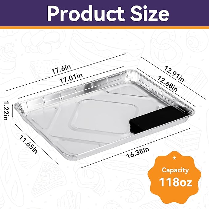 Aluminum Foil Pans,Disposable Trays,1/2 Size Sheet Cookie Cake Pan,17x13(20 Pack),Rimmed Baking Sheet for Frying, Grilling, or Baking Dishes