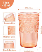 Ciaell 12 Pack Romantic Plastic Water Glasses - 14 Oz Amber Vintage Drinking Glasses, Embossed Ribbed Plastic Cups, Textured Striped Set for Juice, Beverages, Beer, Cocktai & Thanksgiving