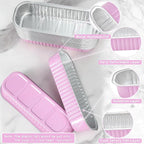 100 Pack Mini Loaf Pans Mini Cake Pans with Lids and Spoons Sealing Sticker, 6.8oz Rectangle Aluminum Foil Baking Pans Disposable Loaf Cake Pan for Baking (Pink)