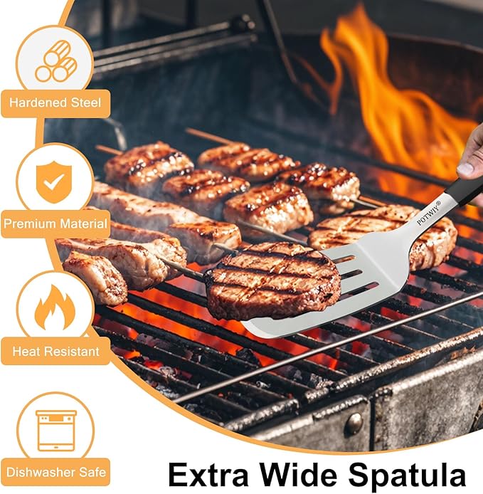 Stainless Steel Spatula Set, 2 Pcs Slotted Spatulas for Kitchen Use, Metal Turner with Silicone Handle for Cast Iron Skillet, Grilling, Cooking Utensils for Flipping Steak, Burgers, Pancake