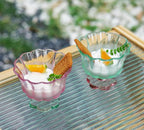 Ice Cream Bowls Drinking Glass Cups Set of 2 (Pink & Green), Flower Petal Style Glasses, 8.5oz, Suitable for Ice cream, Cocktails, Dessert & More.