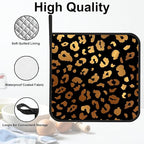 Black Gold Leopard Print Pot Holders Set of 2 Kitchen Heat Resistant Potholders for Microwave Cooking Baking Oven End Dishes and BBQ Gifts for Women