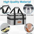 Double Decker Insulated Casserole Carrier for Hot or Cold Food, Expandable Insulated Food Carrier for Parties, Picnic, Beach, Fits 9"x13" Baking Dish (Grey)