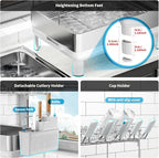 Dish Drying Rack, 2 Tier Large Dish Rack, Stainless Steel Dish Drainer for Kitchen Counter, Dishes Rack with Automatic Drainage, Utensil Holder,Cups Holder,Space Saving Kitchen Organizer,White