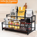 Coffee Syrup Rack Organizer - 2-Tier 10 Syrup Bottles Holder for Coffee Bar, Liquor Bottle Display Shelf - Rustic Kitchen Cabinet for Spices, Jars - Stepped Pantry Shelf for Syrup, Wine, Tea & Coffee
