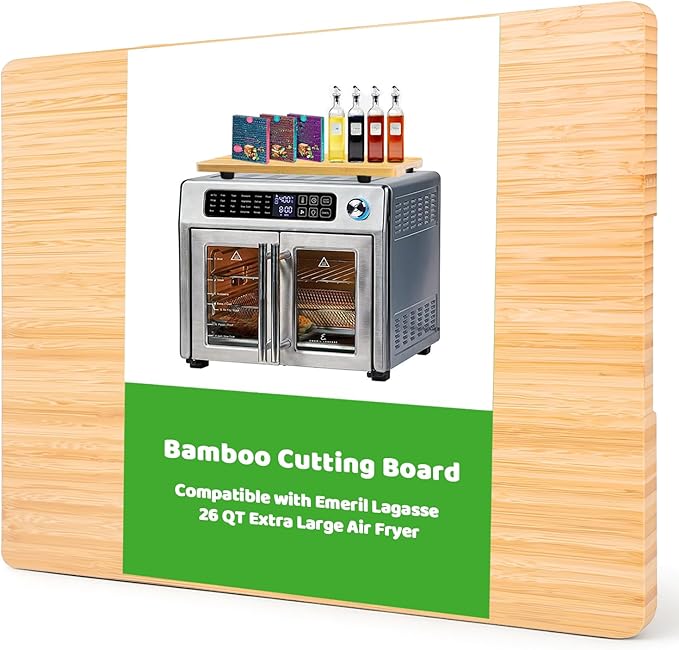 Cutting Board Compatible with Emeril Lagasse 26 QT Extra Large Air Fryer, Heat Resistant Bamboo Cutting Board with 4 Silicone Feet for Air Fryer Accessories, Creates Storage Space, Protects Cabinets