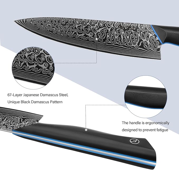 3PCS Kitchen Knife Set, Ultra Sharpe Chef Knife Set Forged of 67-Layer Japanese Damascus Steel, Premium Knives Set Professional Sharp Knives Set with G10 Handle