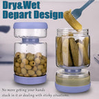 Pickle Jar with Strainer Flip for Pickle Juice Separator from Wet and Dry, Upgrade Food-grade ABS Lid and BPA Free Hourglass Pickle Jar for Airtight Food Storage, Haze Blue