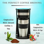 Mixpresso Personal Single-Serve Coffee Maker & 14oz Travel Mug, Drip Small Coffee Maker & Tumbler, Auto Shut Off & Reusable Filter, Compatible with Coffee Grounds Bundle With Electric Milk Frother - L