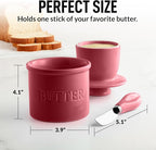Zulay Kitchen Porcelain Butter Crock With Lid & Knife - Authentic French Butter Dish For Fresh & Spreadable Butter - Dragonfruit