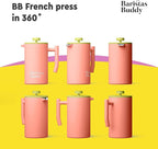 Cute Pink French Press Coffee Maker - Colorful, Retro And Stylish Insulated Coffee Brewer - Large Size Brews 4 Cups