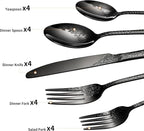 Floral 20 Pcs Black Silverware Set for 4, Food Grade Stainless Steel Flatware Set with Rose Flower Embossed Design, Eating Utensils Sets Include Fork/Knife/Spoon, Reusable Cutlery Set, Dishwasher Safe