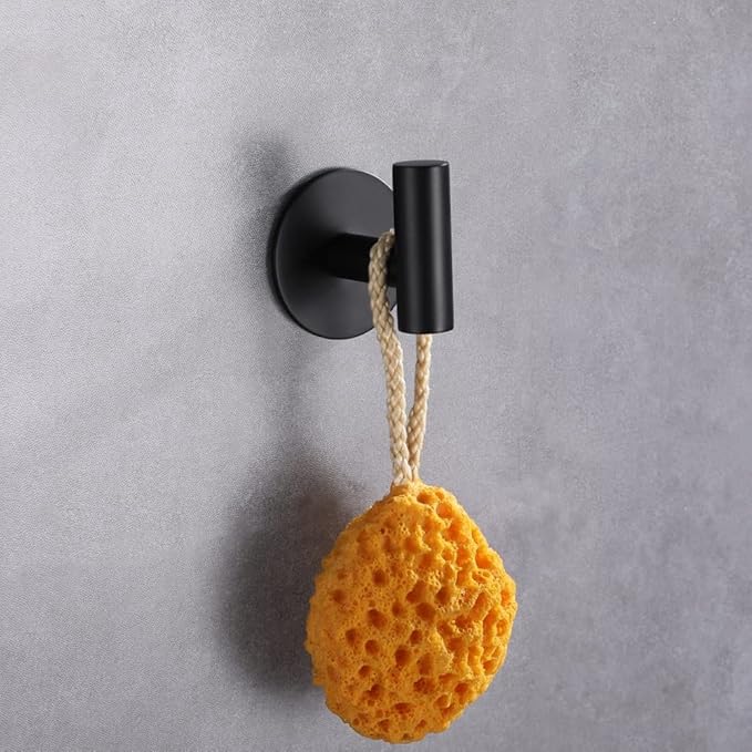 Adhesive Hooks 304 Stainless Steel Robe Hook Holder Heavy Coat Hook for Bathroom Kitchen Livingroom Garage Hotel Brushed Finish 2pcs (Matte Black)