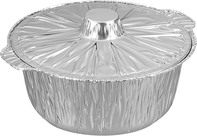 Foil Lux 3.5 Quart Pans And Lids, 10 Disposable Pots With Lids - Oven-Ready, Stove Compatible, Aluminum Foil Baking Pans, Freezable, For Outdoor Camping, Vacation, Picnic, And More - Restaurantware