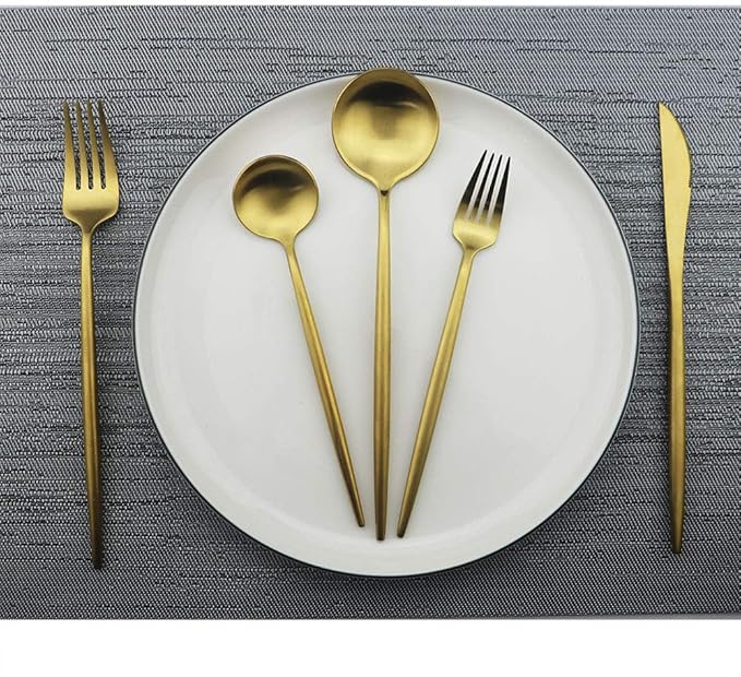 JASHII Luxury Gold Flatware, Silverware Sets, 5-piece Elegant Cute 18/10 Stainless Steel Silverware Set for Eating Home Kitchen Hotel Restaurant, Service Sets for 1 People, Dishwasher Safe