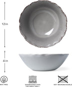 LEHAHA Farmhouse Melamine Serving Bowls,Set of 2, 130 OZ Break Resistant Large Deep Salad Bowls, BPA Free Large Bowl for Serving Salad, Fruit, Vegetables and Food Storage, 12" x 4", Gray