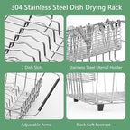 Large Sink Dish Drying Rack, Expandable 304 Stainless Steel Metal Dish Drainer Rack Organizer Shelves with Stainless Steel Utensil Holder Over Inside Sink, Rustproof