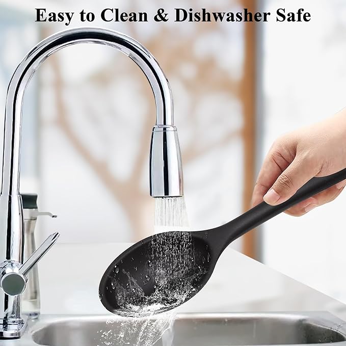 Silicone Cooking Spoon, Nonstick Kitchen Spoons for Cooking, Slotted and Solid Serving Spoon Heat Resistant, Silicone Mixing Spoons Basting for Nonstick Cookware 4 Pack