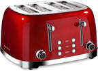 Roter Mond 4 Slice Toaster Retro Stainless Steel with Bagel Defrost Cancel Function, 6 Browning Settings, Extre Wide Slot and Removable Crumb Tray, Red, ST033