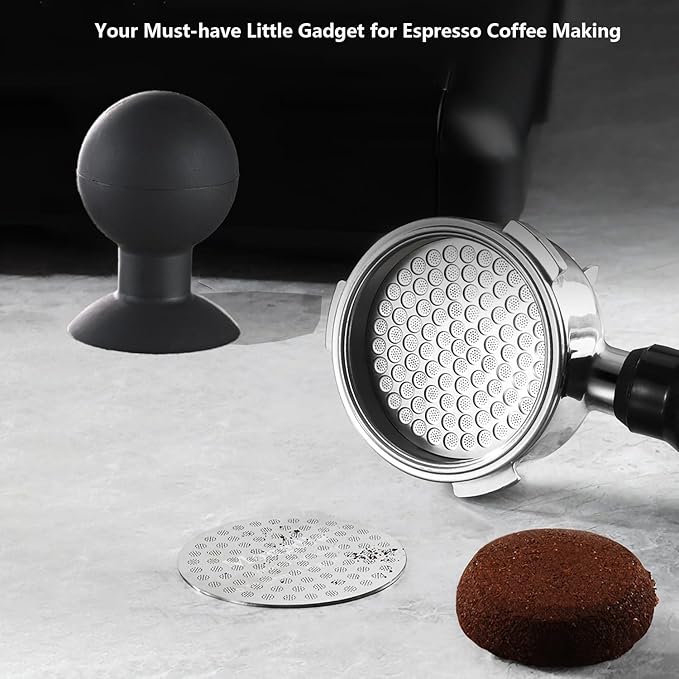 Puck Screen Reusable Mesh Coffee Filter for Espresso Portafilter Basket with Silent Puck Screen Ejector Coffee Grounds Remover Knock-Free Air Blower Kit (58mm)