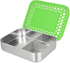 LunchBots Large Trio Stainless Steel Lunch Container -Three Section Design for Sandwich and Two Sides - Metal Bento Lunch Box - Eco-Friendly - Stainless Lid - Green Dots