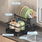 Dish Drying Rack for Kitchen Counter 2 Tier – Large Large Stainless Steel Dish Drainer with Drainboard & Utensil Holder, Bowl Rack，Easy Stallation Quick Drying Black Dish Rack Organizer,1-Pack