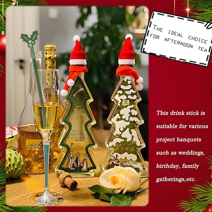 20 Pcs Christmas Drink Stirrers, 5.9" Glitter Plastic Holiday Stir Sticks with 10 Festive Designs for Holiday Hot Chocolate, Cocktails, Coffee & Party Decor