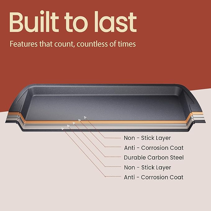 Cookie Sheet with Wire Rack Set, 2-Piece Nonstick Gray Marble Carbon Steel Pan & Cooling Rack, Space-Saving Stackable Set, PFOA, PFOS, PTFE Free, Oven Safe Up to 450°F, 17.4" Pan & 14.7" Rack