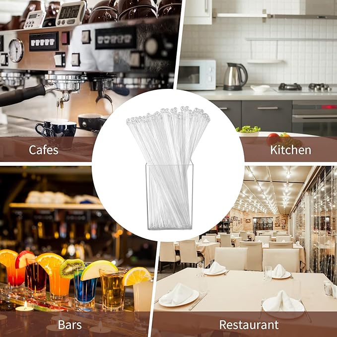 101 Pcs Swizzle Stir Sticks for Cocktails 7 Inch Coffee Stick Holder Clear Crystal Coffee Stirrers Crystal Reusable Swizzle Sticks for Stirrers Holder Round Acrylic Drink Coffee Party Supplies