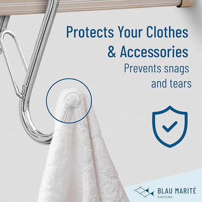 6-Pack Metal S Hooks for Hanging – Heavy-Duty S-Shaped Hook with Safety Buckle – Fits Bars up to 1.2 in – Anti-Drop S-Hooks for Closet, Wardrobes & Storage – Silver (Large)