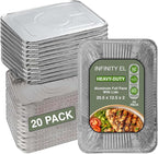INFINITY EL Disposable Aluminum Foil Pans with Lids 20 Pack | Full Shallow 20.5" x 12.5" x 2" Heavy Duty Foil Pan | Aluminum Baking Pans for Roasting Turkey, Lasagna, Thanksgiving, Christmas, Parties