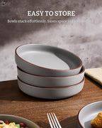 famiware Mercury Pasta Bowls Set of 4, 33 oz Large Salad Bowls, Ceramic Pasta Plates Bowls, Serving Bowls for Kitchen, Microwave & Dishwasher Safe, Dark Gray