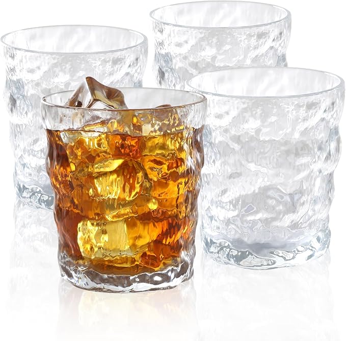 Shatterproof BPA Free Plastic Drinking Glasses, 8 oz Glacial Pattern Reusable Cups Unbreakable Tumblers for Wine, Cocktails, Beer, Juice & Whiskey - Dishwasher Safe, Set of 4