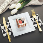 100 Pack White Plastic Square Dessert Plates, 6.5" Disposable Salad Plates Heavy Duty Plates for Party, Wedding, Christmas, Easter