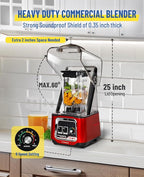 CRANDDI Professional Smoothie Blender, 2200W Commercial Soundproof Quiet blender with Removable Soundproof Shield for Crushing Ice, MilkShakes, Puree, Self-Cleaning, 50oz 110V K80 (Red)