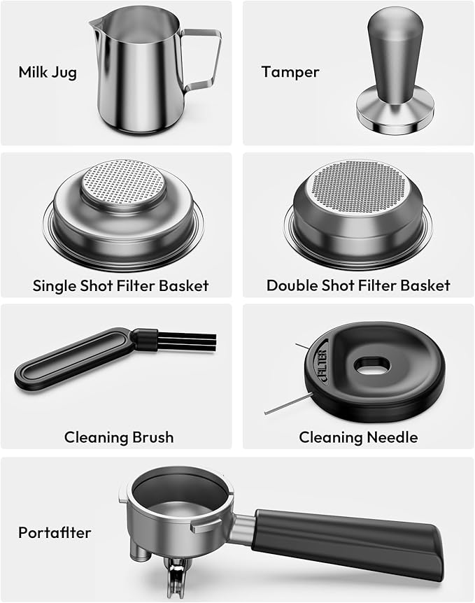 EUHOMY Espresso Machine with Grinder, 20 Bar Professional Espresso Coffee Maker for Home, with Milk Frother for Latte, Cappuccino & Barista-Style